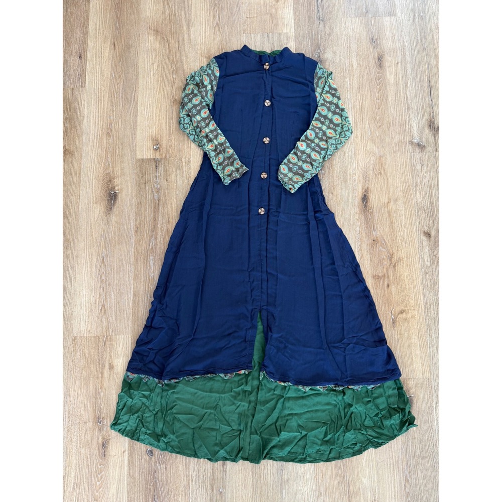 Unbranded‎ Boho Festival Colorblock Paisley Maxi Dress Women Small Navy Green